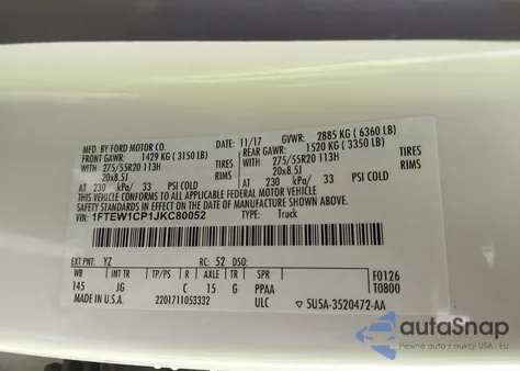 2018 Ford F-150 Xl z USA, uszkodzony, nr VIN 1FTEW1CP1JKC80052